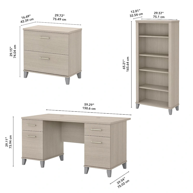 Scrivania da Ufficio Somerset 60W con Armadietto e Libreria a 5 Ripiani