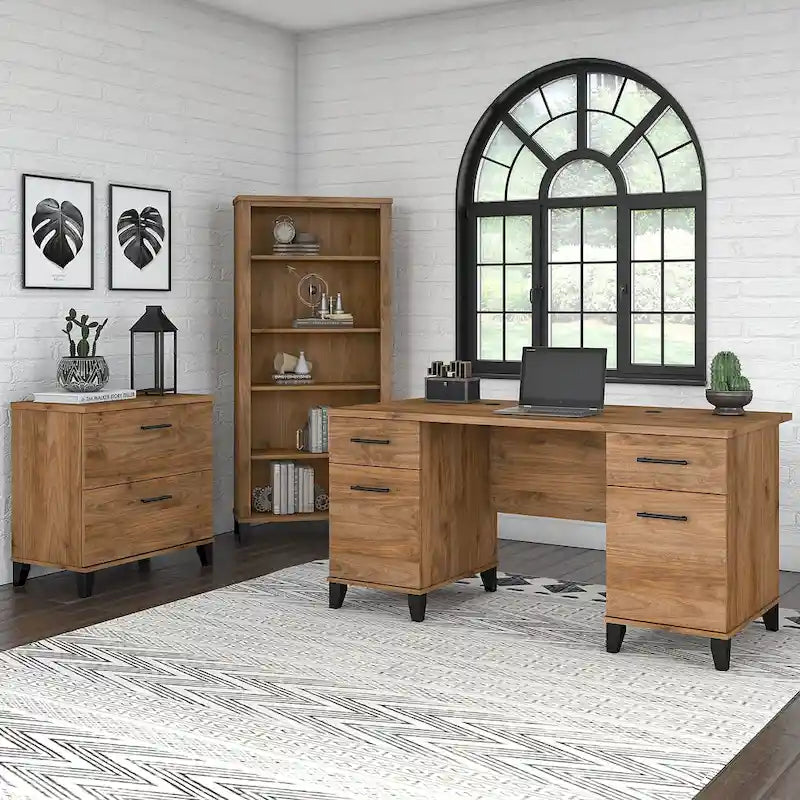 Scrivania da Ufficio Somerset 60W con Armadietto e Libreria a 5 Ripiani
