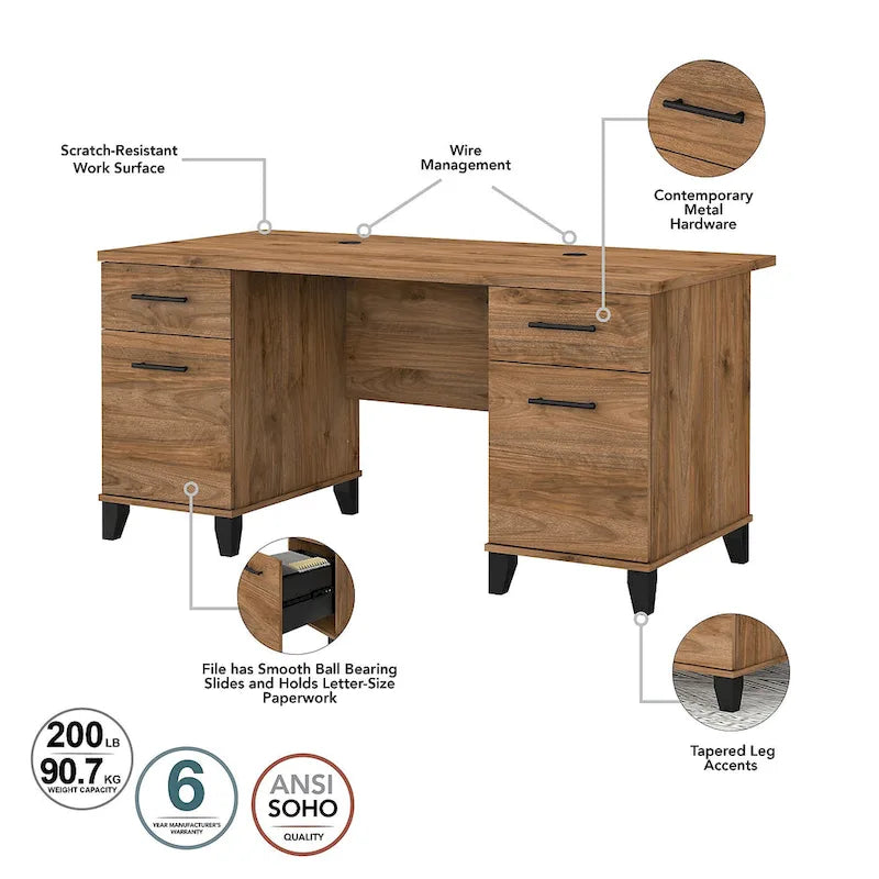 Scrivania da Ufficio Somerset 60W con Armadietto e Libreria a 5 Ripiani