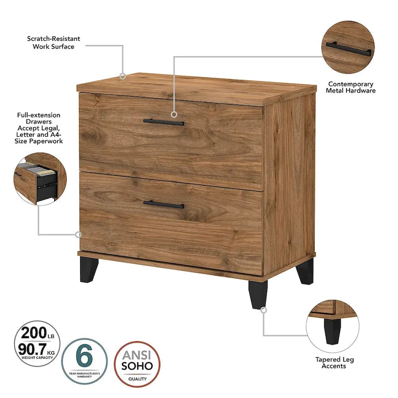 Scrivania da Ufficio Somerset 60W con Armadietto e Libreria a 5 Ripiani
