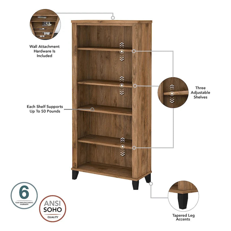 Scrivania da Ufficio Somerset 60W con Armadietto e Libreria a 5 Ripiani