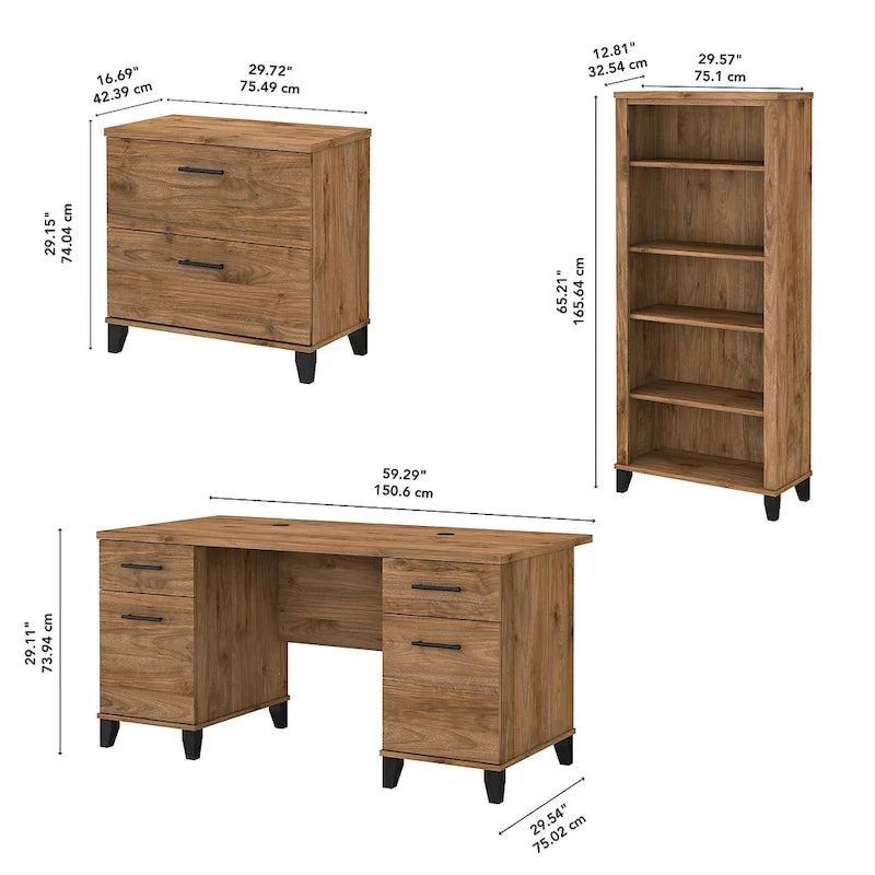 Scrivania da Ufficio Somerset 60W con Armadietto e Libreria a 5 Ripiani