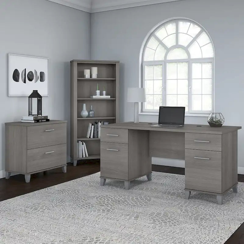 Scrivania da Ufficio Somerset 60W con Armadietto e Libreria a 5 Ripiani
