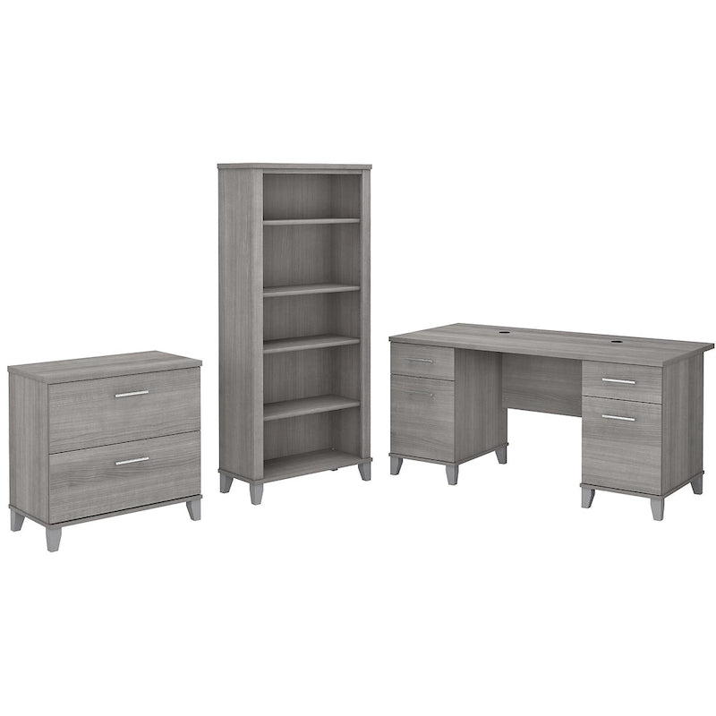 Scrivania da Ufficio Somerset 60W con Armadietto e Libreria a 5 Ripiani