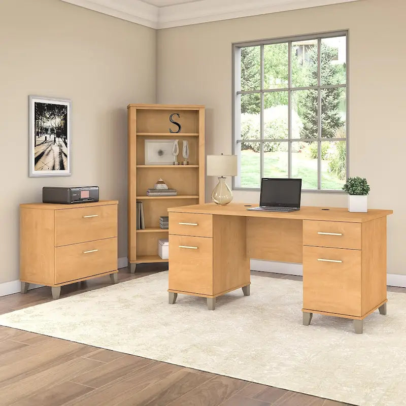 Scrivania da Ufficio Somerset 60W con Armadietto e Libreria a 5 Ripiani