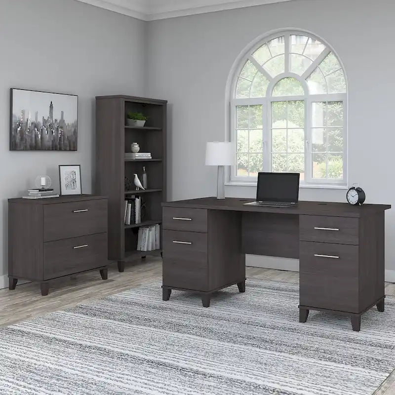 Scrivania da Ufficio Somerset 60W con Armadietto e Libreria a 5 Ripiani