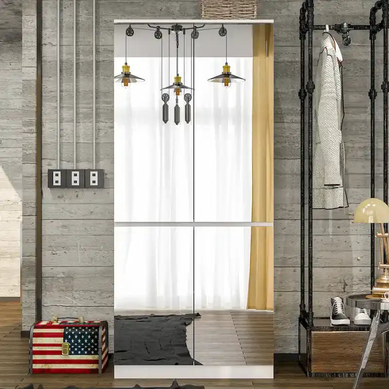 Combo Wardrobe Storage Cabinets Mirror Hanging Rod Bedroom ARMOIRES