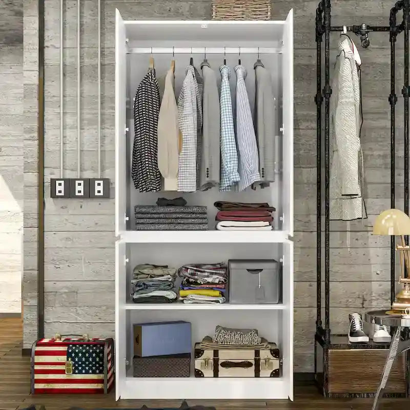 Combo Wardrobe Storage Cabinets Mirror Hanging Rod Bedroom ARMOIRES