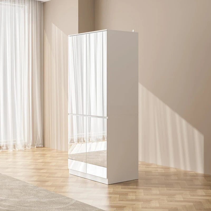 Combo Wardrobe Storage Cabinets Mirror Hanging Rod Bedroom ARMOIRES
