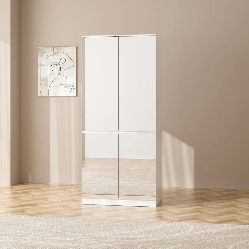 Combo Wardrobe Storage Cabinets Mirror Hanging Rod Bedroom ARMOIRES