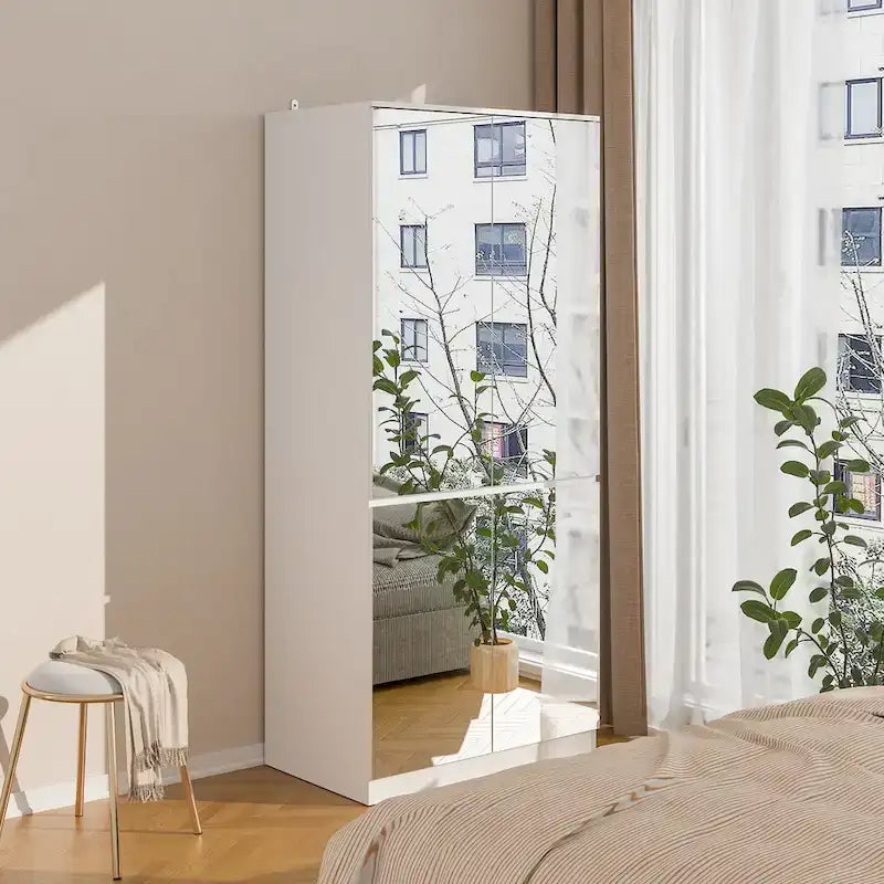 Combo Wardrobe Storage Cabinets Mirror Hanging Rod Bedroom ARMOIRES