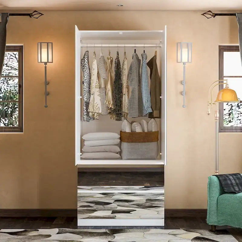 Combo Wardrobe Storage Cabinets Mirror Hanging Rod Bedroom ARMOIRES