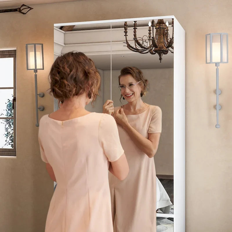 Combo Wardrobe Storage Cabinets Mirror Hanging Rod Bedroom ARMOIRES