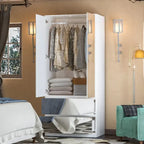 Combo Wardrobe Storage Cabinets Mirror Hanging Rod Bedroom ARMOIRES