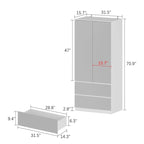 Combo Wardrobe Storage Cabinets Mirror Hanging Rod Bedroom ARMOIRES
