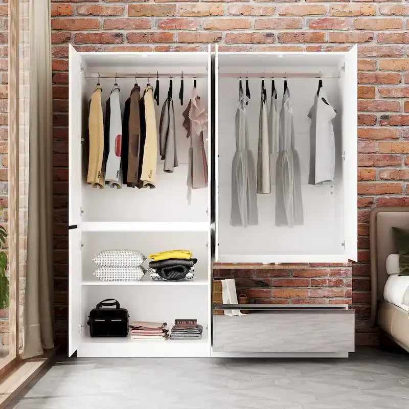 Combo Wardrobe Storage Cabinets Mirror Hanging Rod Bedroom ARMOIRES