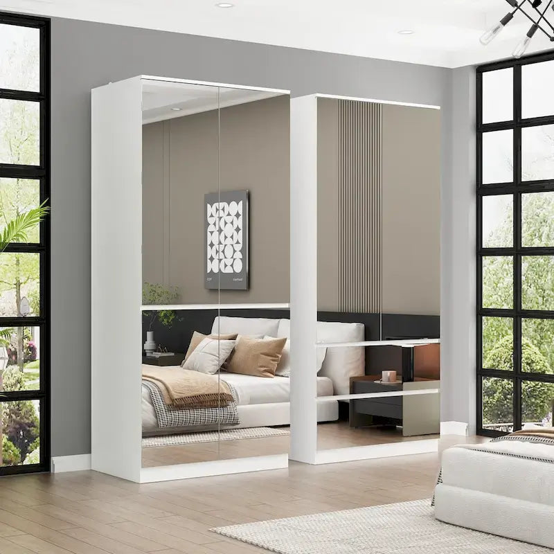 Combo Wardrobe Storage Cabinets Mirror Hanging Rod Bedroom ARMOIRES