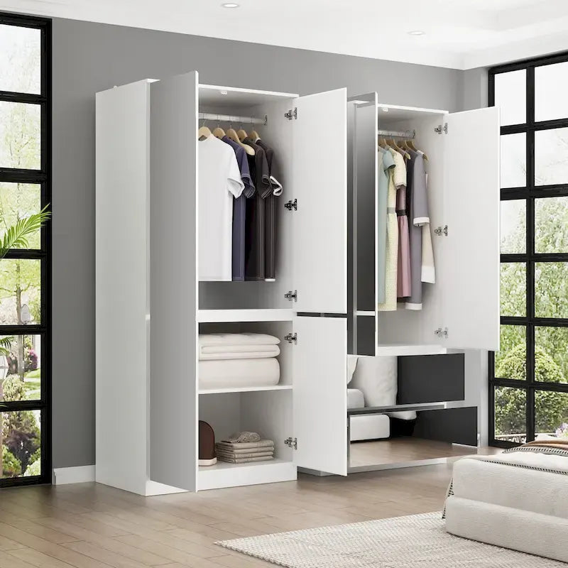 Combo Wardrobe Storage Cabinets Mirror Hanging Rod Bedroom ARMOIRES