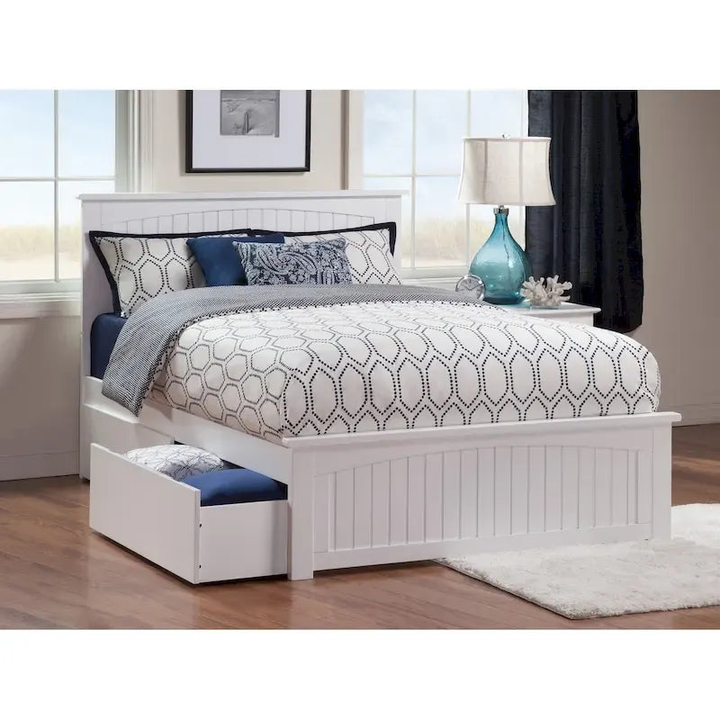 Letto a piattaforma Queen Nantucket bianco con 2 cassetti sottoponte