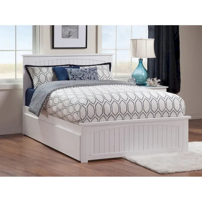 Letto a piattaforma Queen Nantucket bianco con 2 cassetti sottoponte