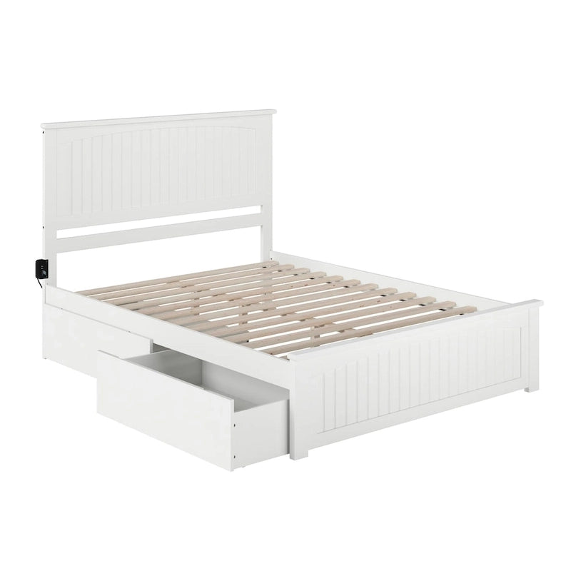 Letto a piattaforma Queen Nantucket bianco con 2 cassetti sottoponte