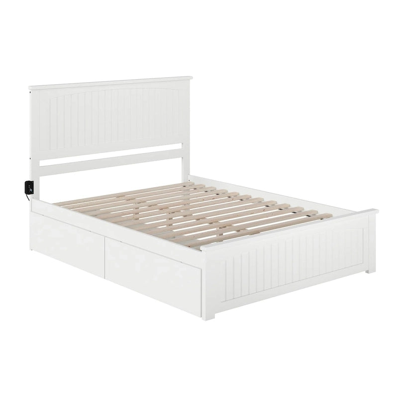 Letto a piattaforma Queen Nantucket bianco con 2 cassetti sottoponte
