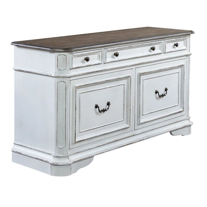 Credenza Magnolia Manor anticata bianca con finitura weathered bark