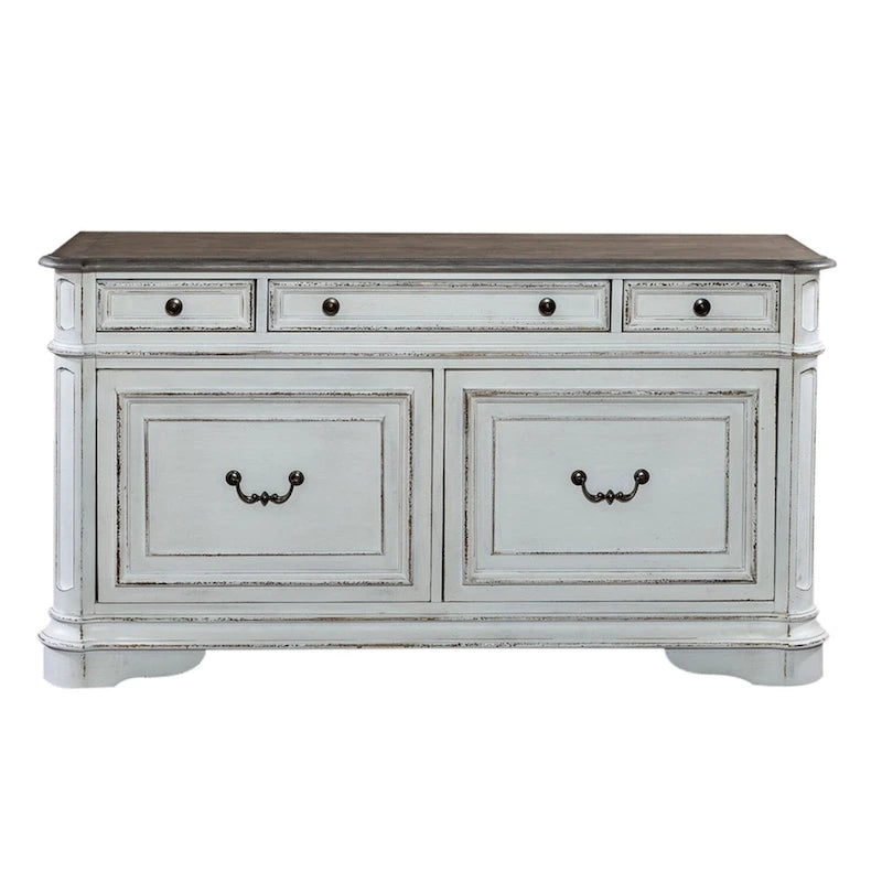 Credenza Magnolia Manor anticata bianca con finitura weathered bark