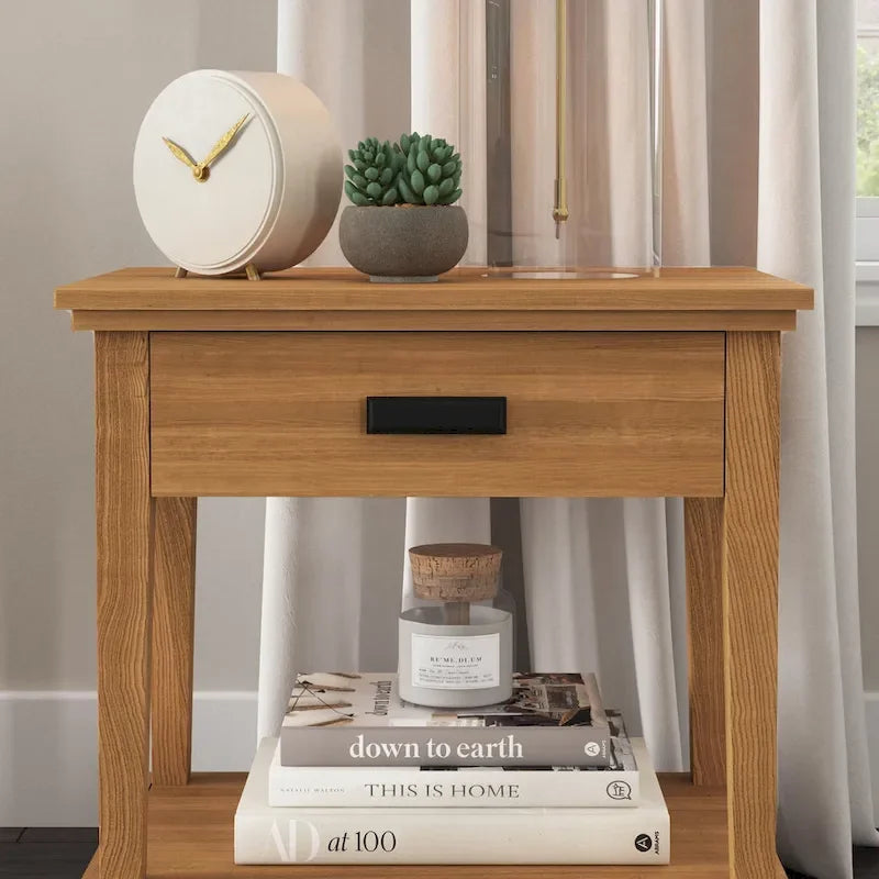 Oak Park Brown Wood King Bed and Two Nightstands