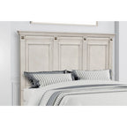 Roundhill Furniture Renova 3-Piece Distressed Parchment Wood Bedroom Set, Panel Bed with 2 Nightstands