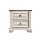 Roundhill Furniture Renova 3-Piece Distressed Parchment Wood Bedroom Set, Panel Bed with 2 Nightstands