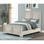 Roundhill Furniture Renova 3-Piece Distressed Parchment Wood Bedroom Set, Panel Bed with 2 Nightstands