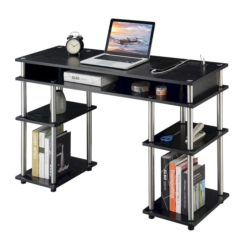 Convenience Concepts Designs2Go No Tools Student Desk with Charging Station and Shelves
