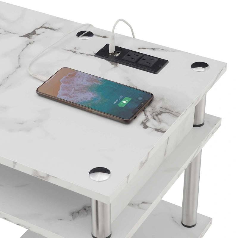 Convenience Concepts Designs2Go No Tools Student Desk with Charging Station and Shelves