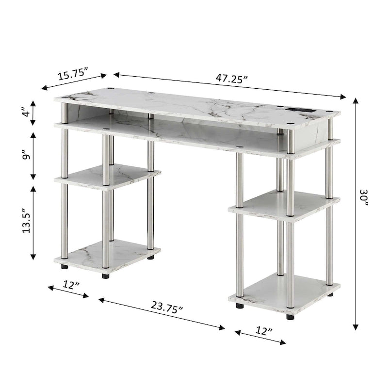 Convenience Concepts Designs2Go No Tools Student Desk with Charging Station and Shelves