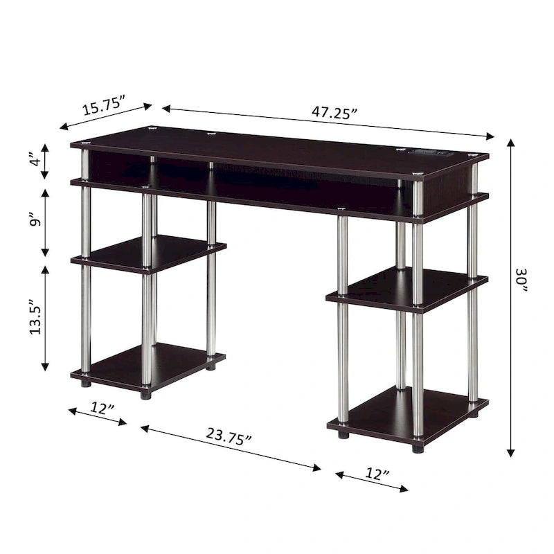 Convenience Concepts Designs2Go No Tools Student Desk with Charging Station and Shelves
