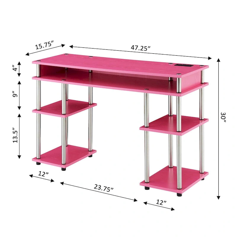 Convenience Concepts Designs2Go No Tools Student Desk with Charging Station and Shelves