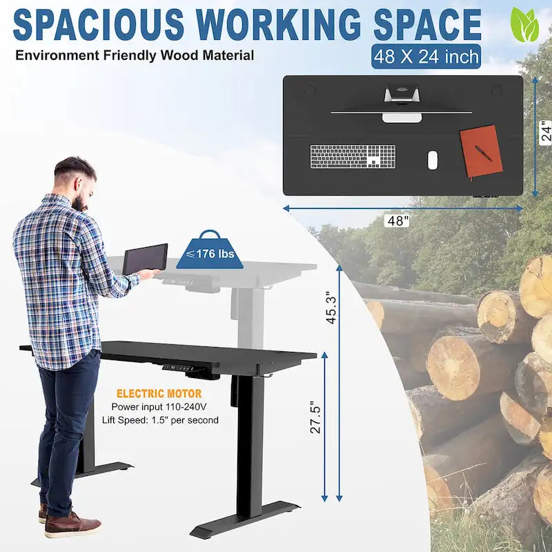 Futzca Height Adjustable Electric Standing Desk Sit Stand Computer Stand up Desk with Splice Board