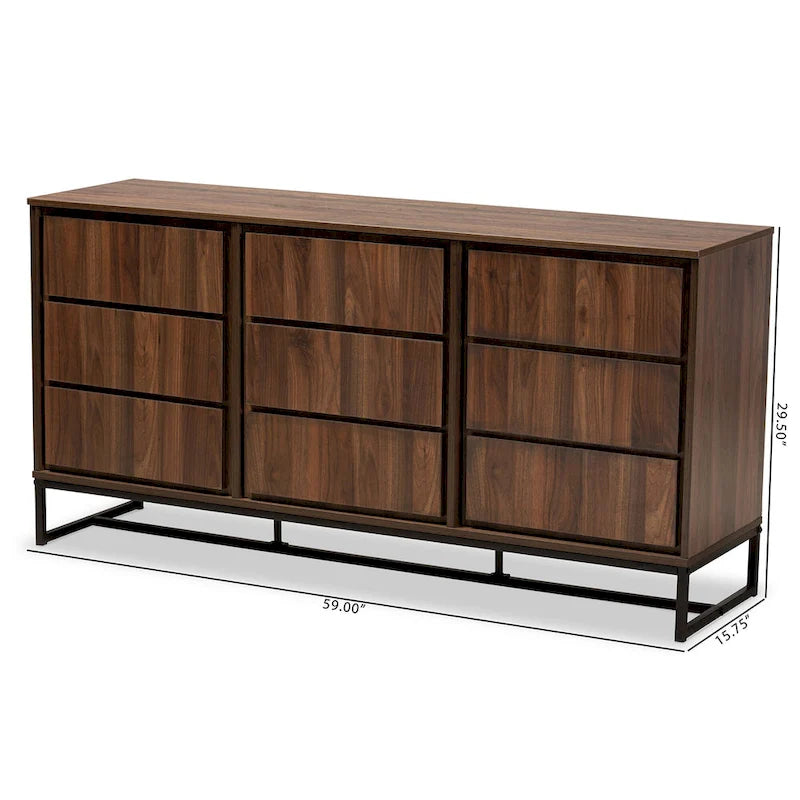 Neil Brown Wood and Black Finished Metal 3-Door Sideboard Buffet