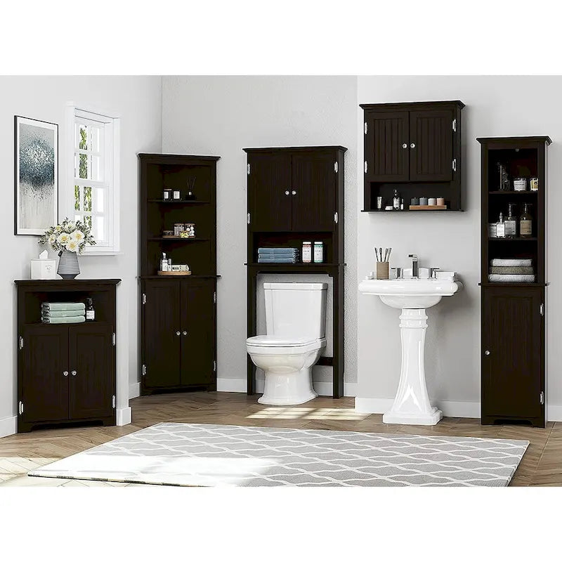 UTEX Tall Corner Cabinet, Free Standing Corner Storage Cabinet with Doors and Adjustable Shelves