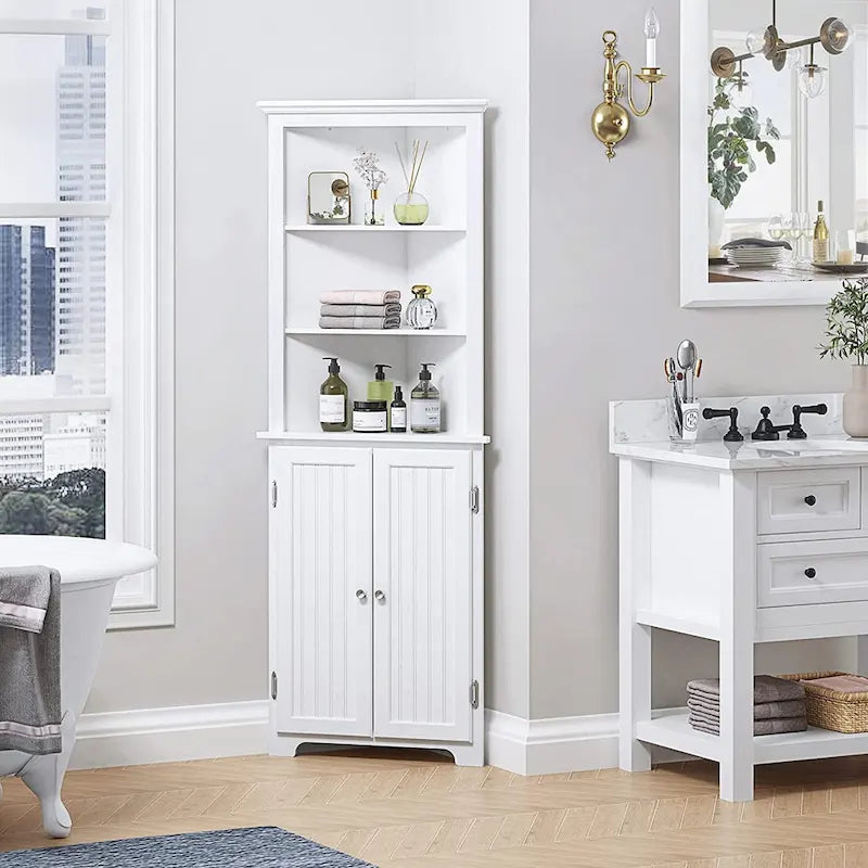 UTEX Tall Corner Cabinet, Free Standing Corner Storage Cabinet with Doors and Adjustable Shelves