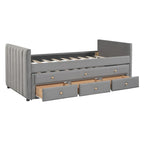 Twin Size Upholstered Daybed with Twin Size Trundle and Drawers, Velvet, Beige