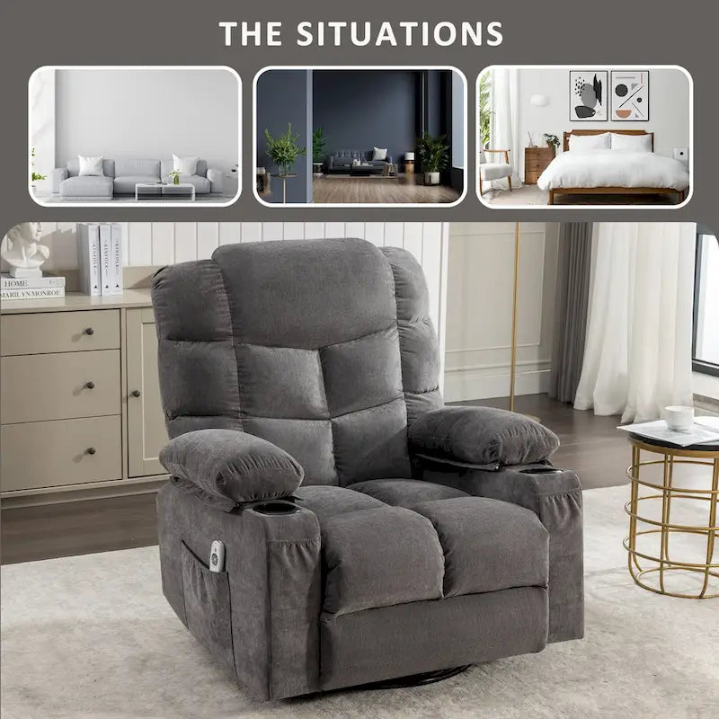 Massage Rocker Recliner Chair Rocking Chairs for Adults Oversized with 2 Cup Holders, USB Charge Port Soft Features a Manual Mas