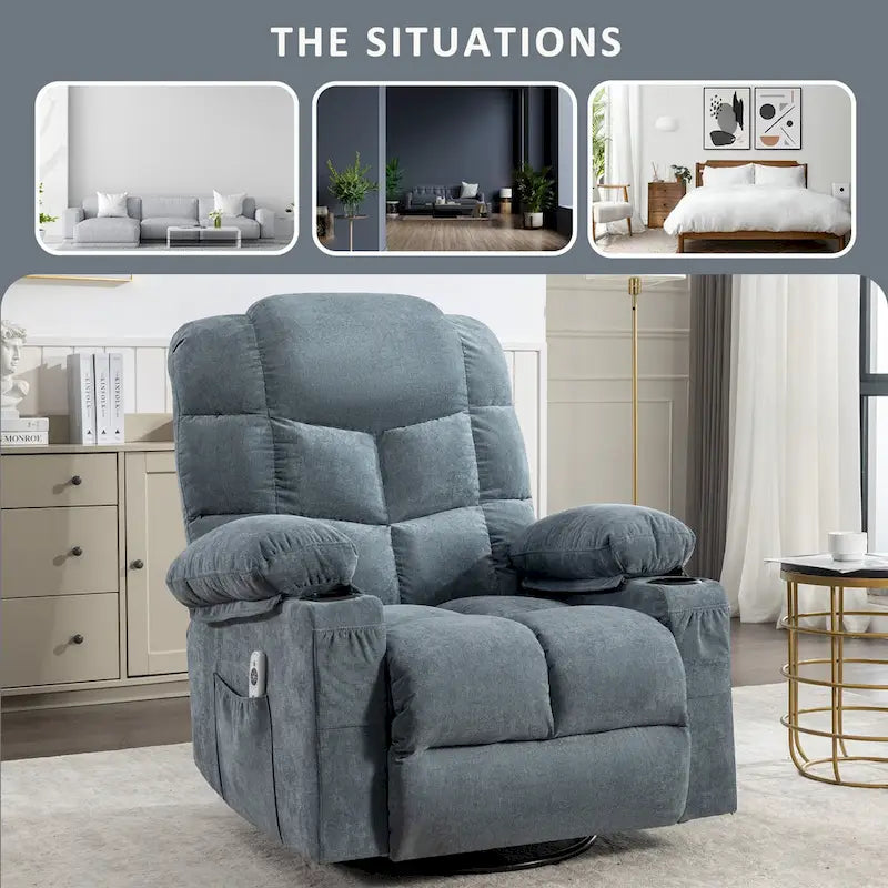 Massage Rocker Recliner Chair Rocking Chairs for Adults Oversized with 2 Cup Holders, USB Charge Port Soft Features a Manual Mas