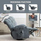 Massage Rocker Recliner Chair Rocking Chairs for Adults Oversized with 2 Cup Holders, USB Charge Port Soft Features a Manual Mas