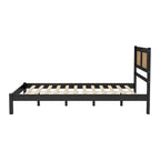 Set da camera da letto in 3 pezzi: letto a piattaforma matrimoniale in legno con testiera in rattan, 2 comodini in rattan con ripiani e 3 cassetti, nero