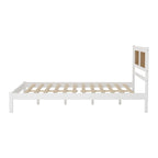 Set da camera da letto in 3 pezzi: letto a piattaforma matrimoniale in legno con testiera in rattan, 2 comodini in rattan con ripiani e 3 cassetti, nero