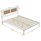 Set da camera da letto in 3 pezzi: letto a piattaforma matrimoniale in legno con testiera in rattan, 2 comodini in rattan con ripiani e 3 cassetti, nero