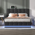 Letto a piattaforma imbottito trapuntato con sistema di stoccaggio idraulico, letto contenitore in PU Queen Size con luci a LED e caricatore USB, nero