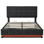 Letto a piattaforma imbottito trapuntato con sistema di stoccaggio idraulico, letto contenitore in PU Queen Size con luci a LED e caricatore USB, nero